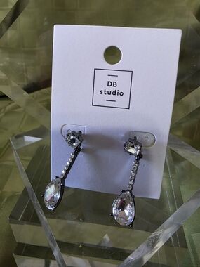 #1122 DB Studio Silver Crystal Teardrop Drop Earrings